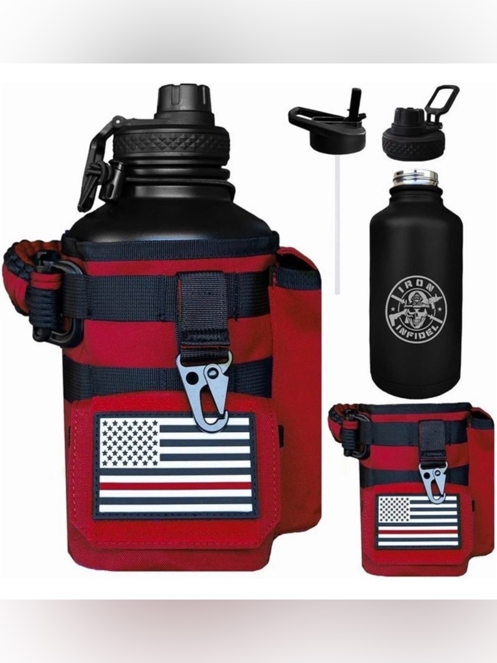 Iron Infidel Water Bottle Insulated w/Sleeve Tactical 64 Oz Stainless Steel